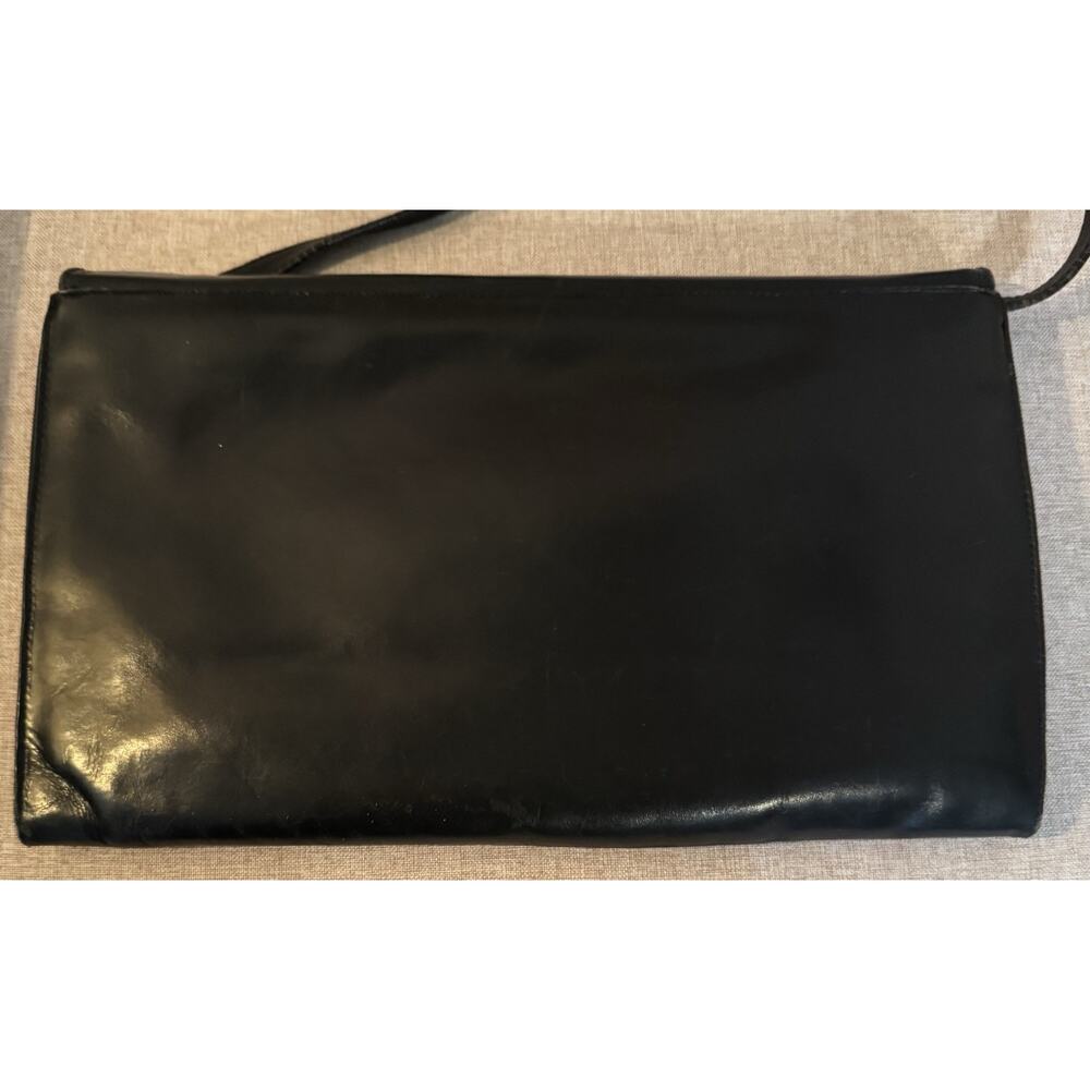 Vintage 50s Koret Black Leather Handbag Red Interior - Picture 6 of 8